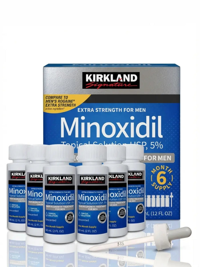 Caixa Kirkland Minoxidil 5% Extra Strength - 6 frascos  360ml com caixa original e aplicador