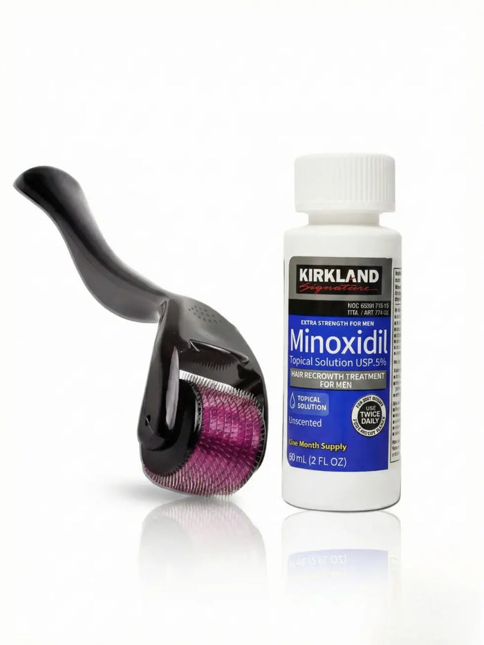 Kit Tratamento Completo - 1 frasco Kirkland Minoxidil 5% 60ml + Dermaroller 540 agulhas