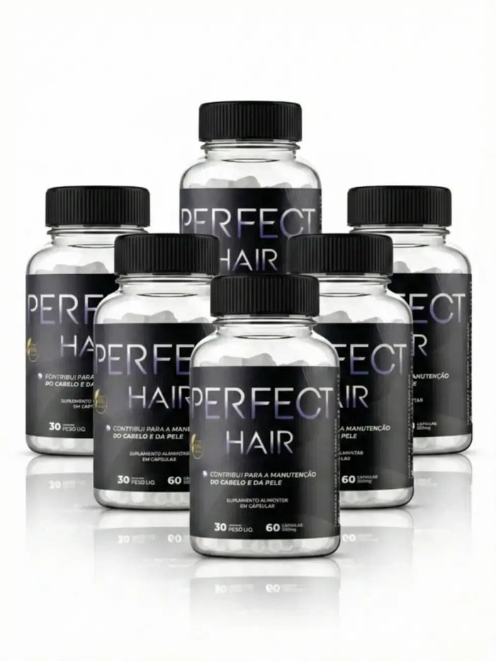 Perfect Hair Suplemento Capilar - Kit com 6 frascos de 60 cápsulas para manutenção do cabelo e pele